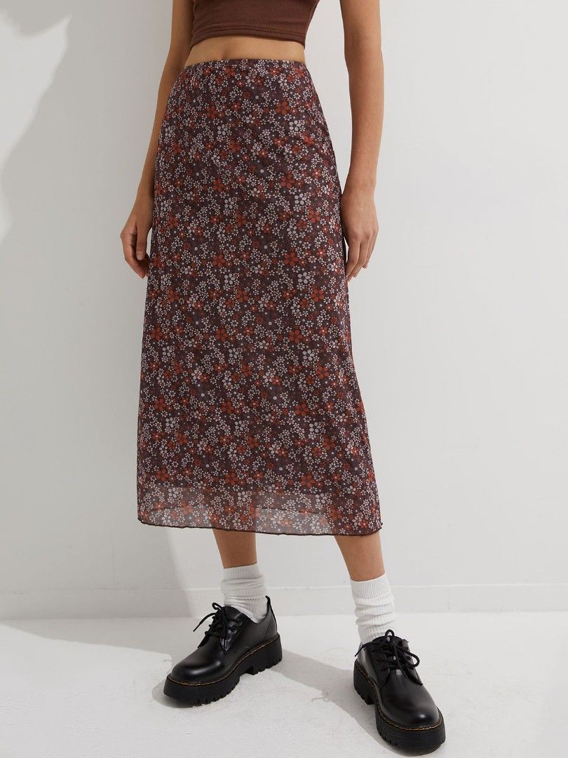 Stradivarius mesh midi skirt in print