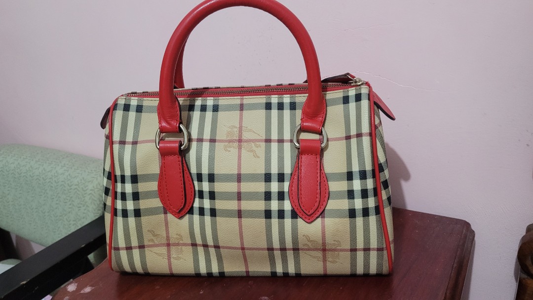 Burberry Speedy red & white leather satchel handbag shoulder bag