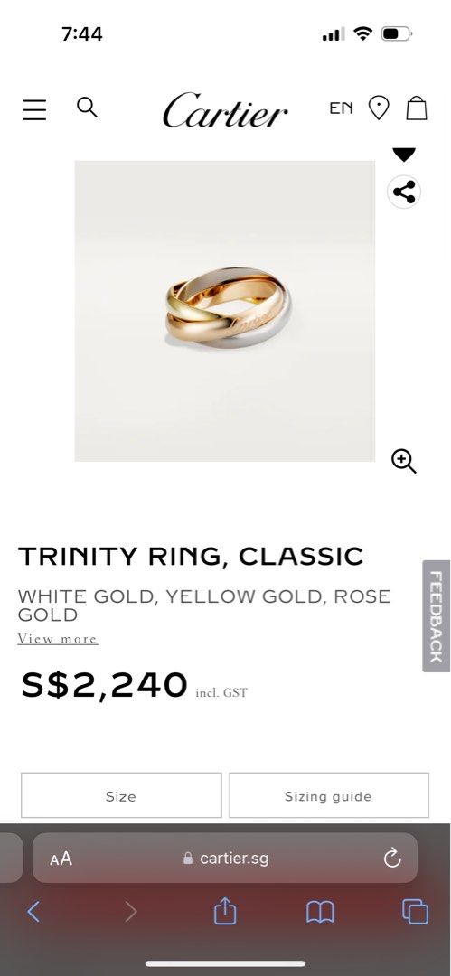 Cartier trinity clearance ring sizing