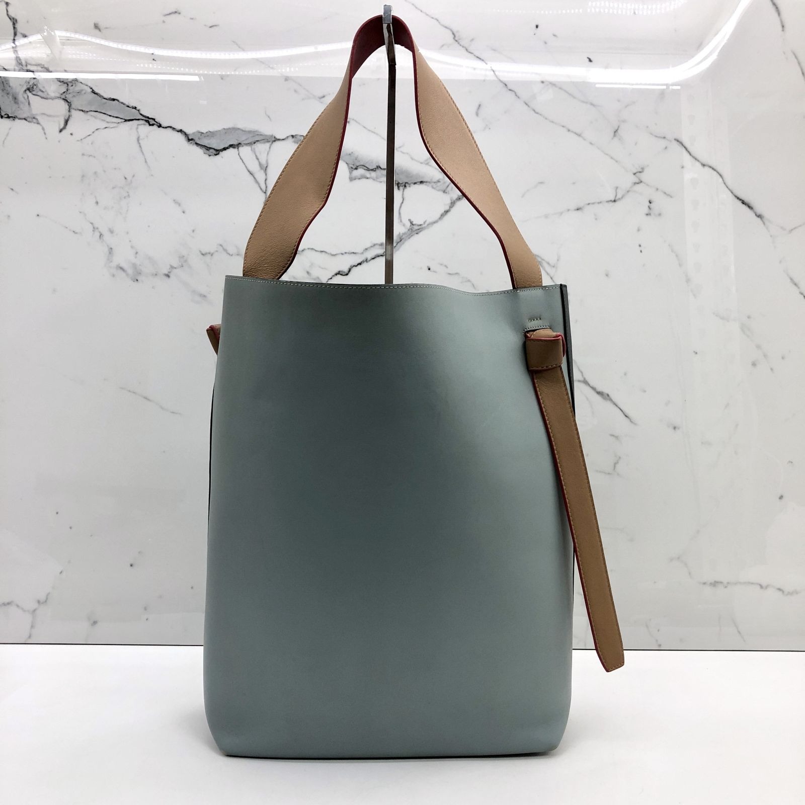 CELINE GREY LEATHER TWISTED CABAS HOBO TOTE BAG 237020373 WE