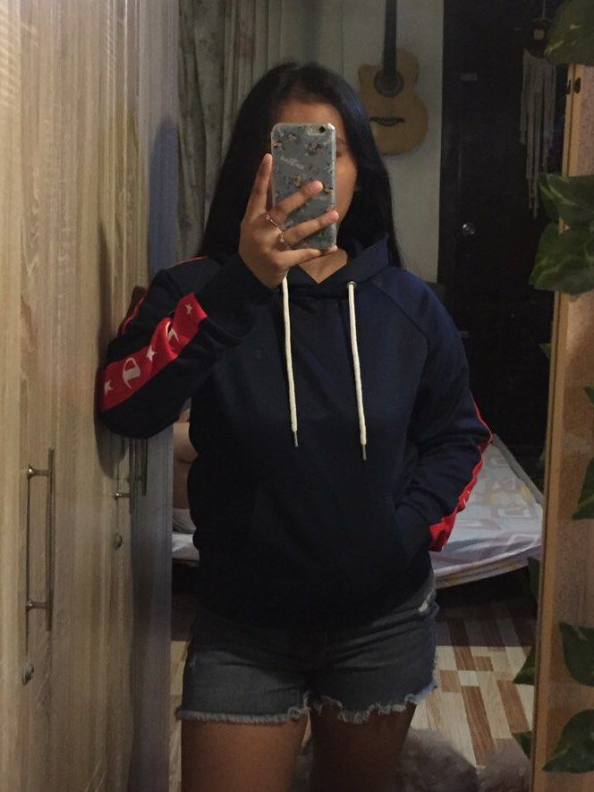 Champion 90 s Navy Blue Red Side Tape Hoodie Jacket for Women Women s Fashion Coats Jackets and Outerwear on Carousell