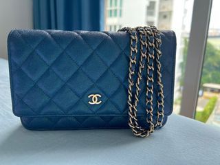 New 23P CHANEL 2023 Wallet on Chain Caviar Leather Periwinkle Blue Bag Gold  CHIP