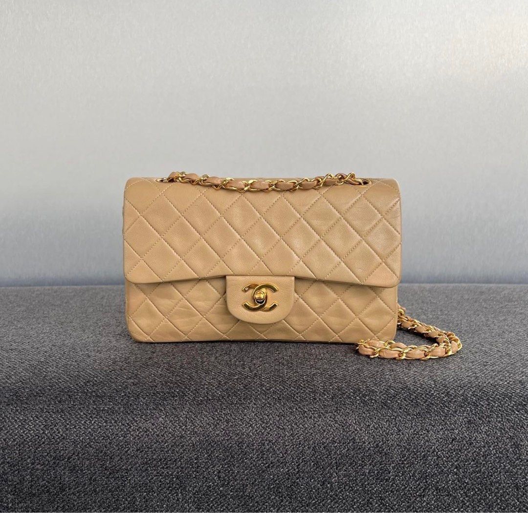 Chanel Vintage Classic Double Flap Small Lambskin Dark beige / Ghw, Luxury,  Bags & Wallets on Carousell