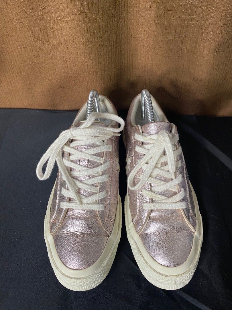 Converse rose gold all star metallic leather ox trainers hot sale