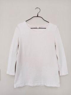 Cos white textured boatneck 3/4 sleeve top