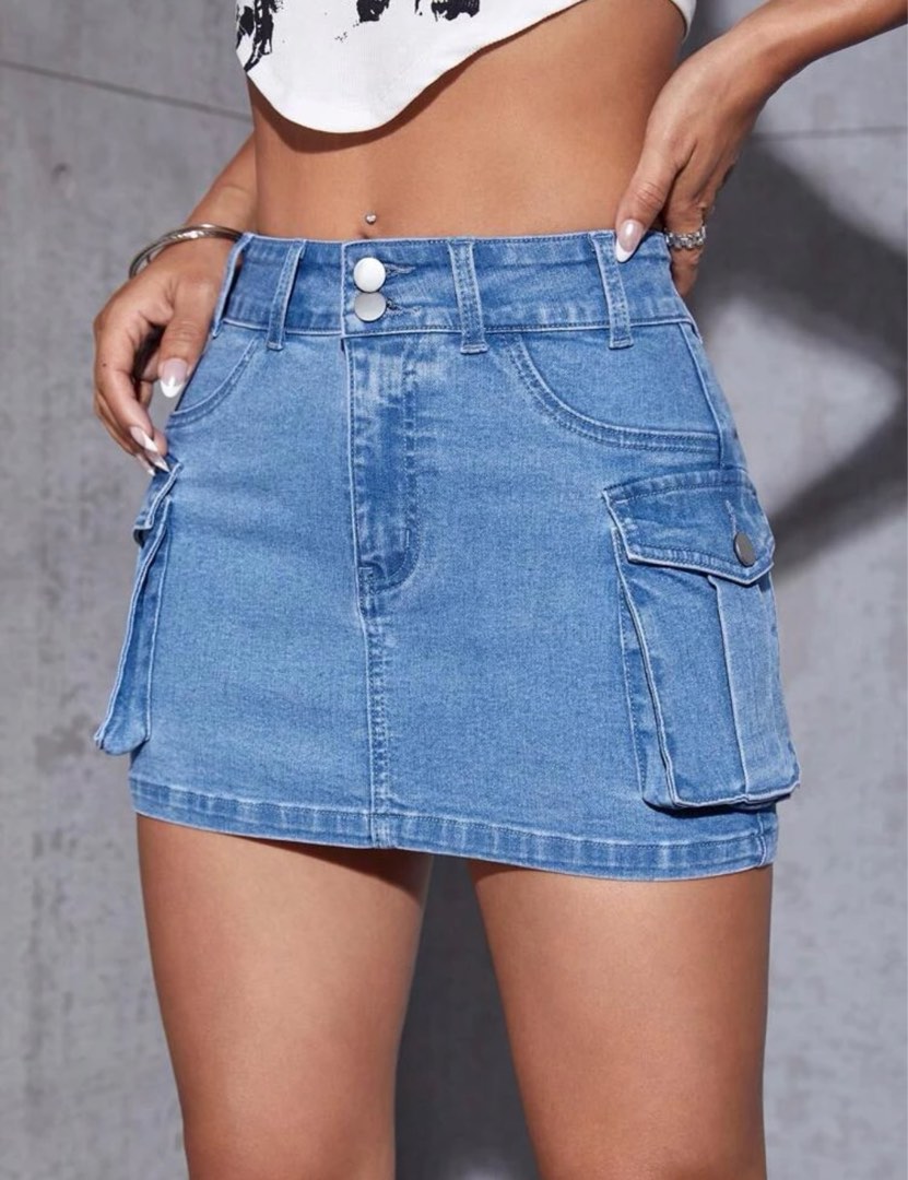 Brand New Shein Denim Mini Skirt w Pocket on Carousell