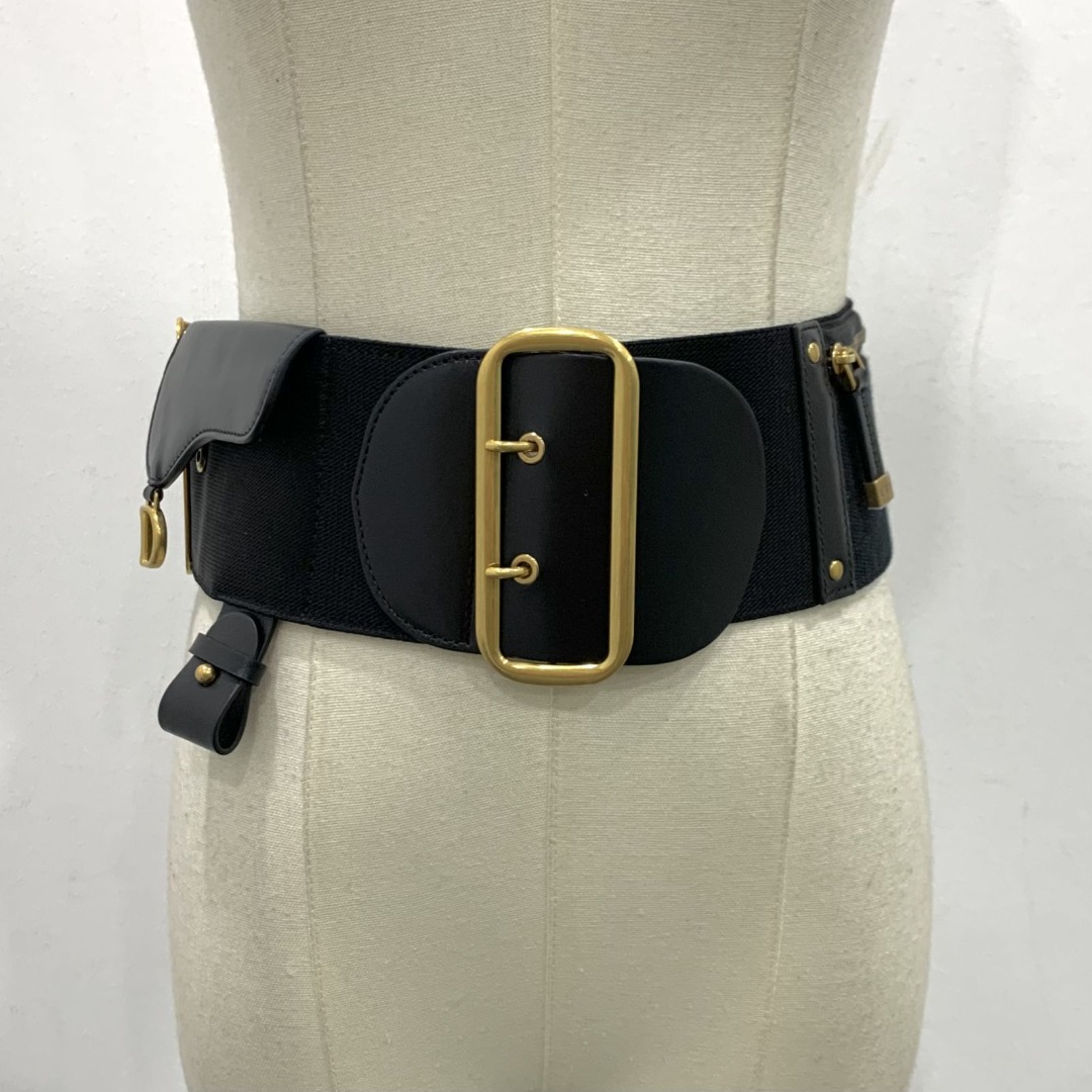Saddle Belt Black Smooth Calfskin and Technical Fabric, 80 MM