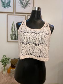 DIVIDED H&M PEACH LACE CROP SLEEVELESS CAMI/COVER UP