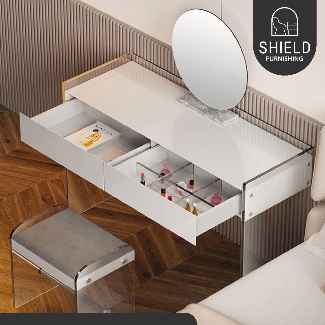Acrylic vanity store table with drawers