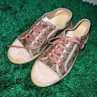 GUCCI GG Canvas And Light Pink Suede California Low-Top Sneakers 35 FITS 36