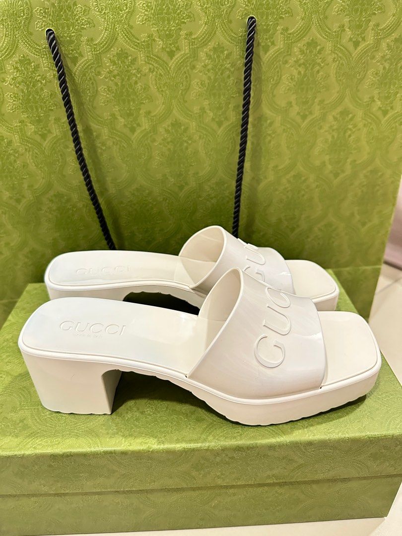 Gucci Logo Rubber Mules White Women s Fashion Footwear Heels