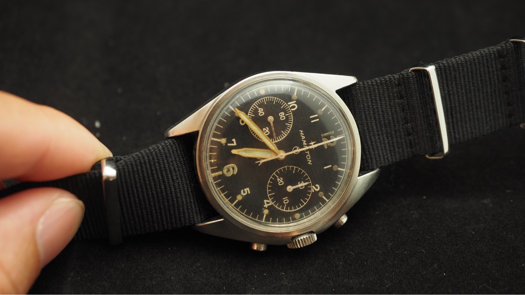 Hamilton RAF issued military chronograph, 名牌, 手錶- Carousell