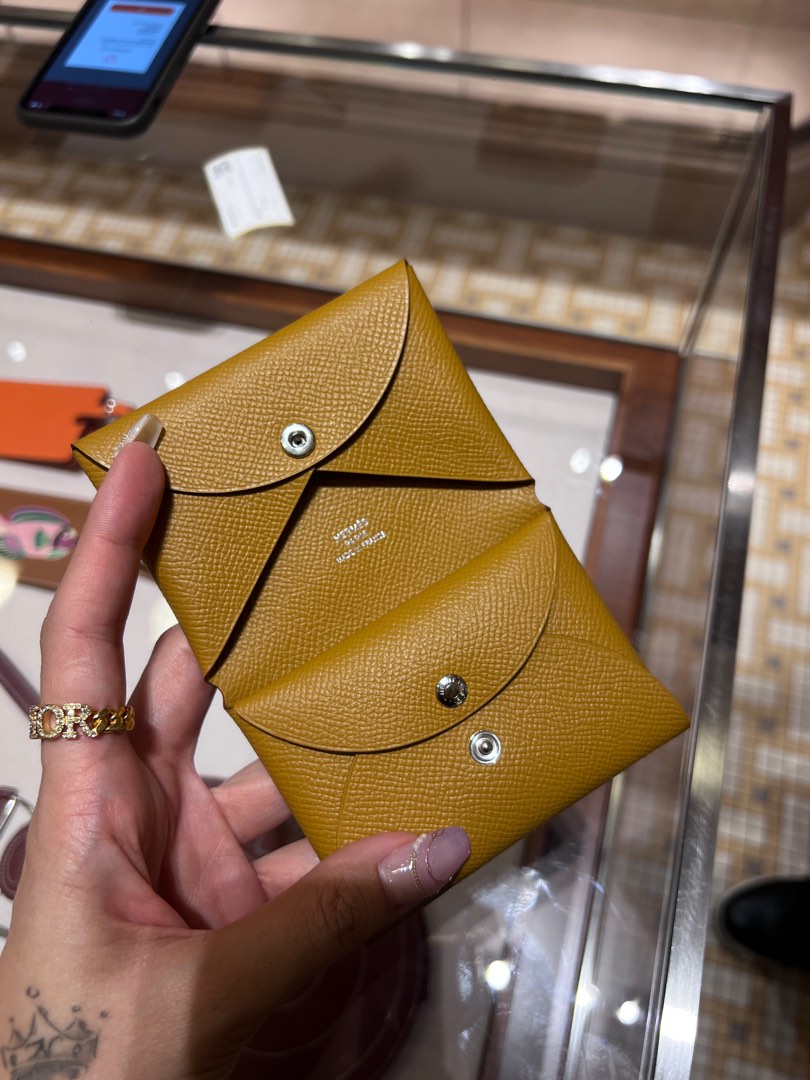 Hermes Calvi Gold Card Holder Epsom Leather