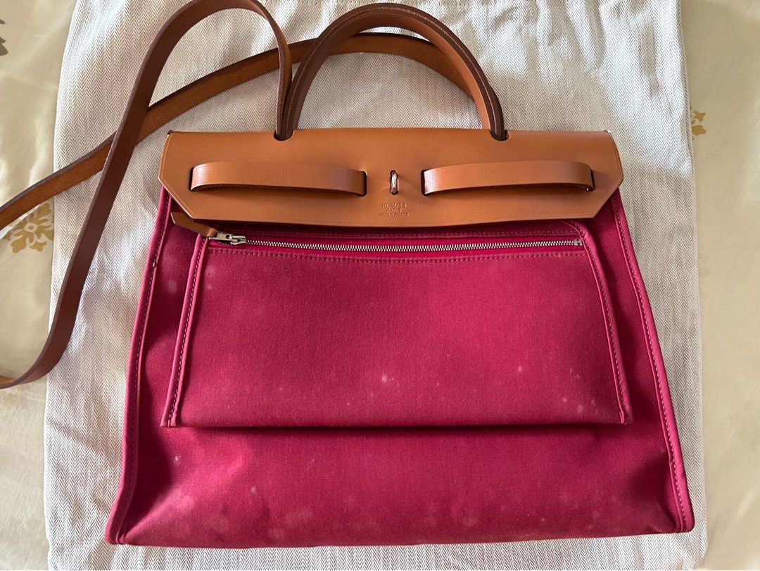 Hermès Red Canvas and Leather Herbag 31