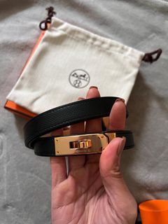 Hermes Kelly 18 Belt in Noir and Rose Gold Buckle
