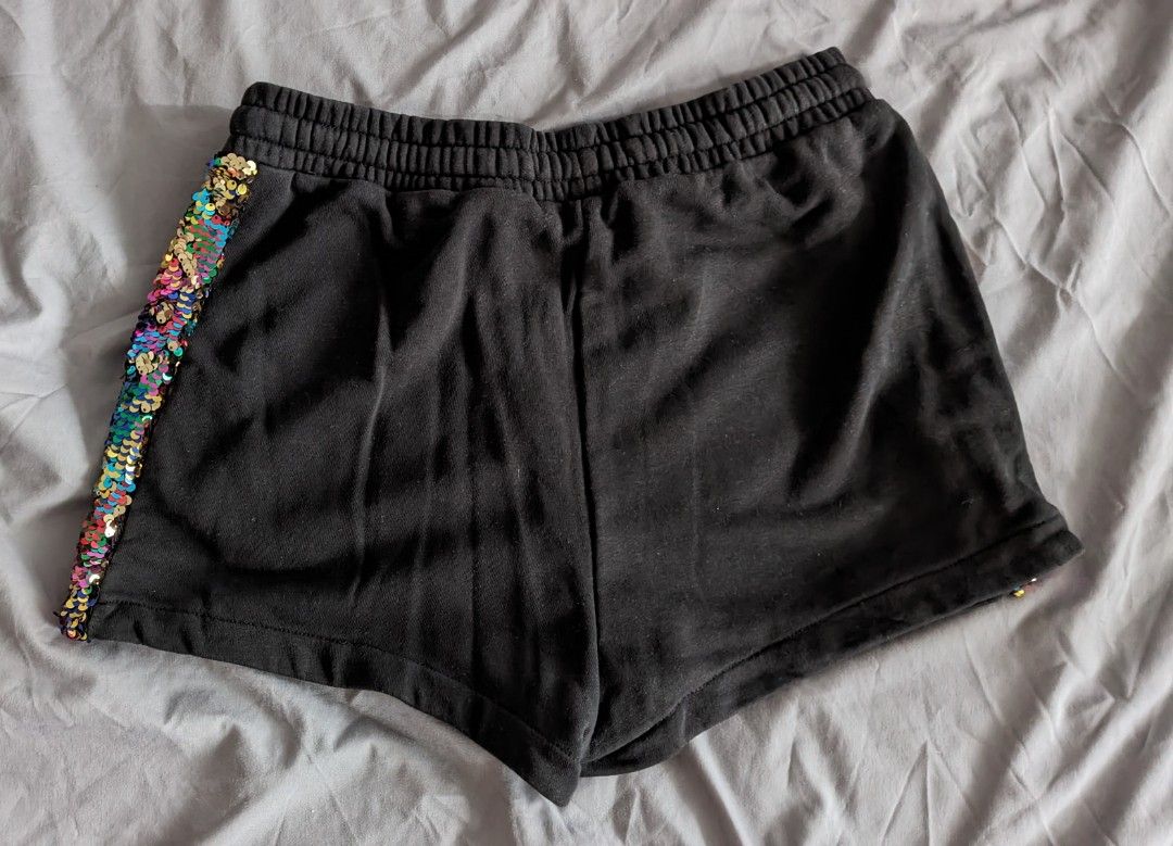 H M Black Shorts with rainbow sequins Women s Fashion Bottoms Shorts on Carousell