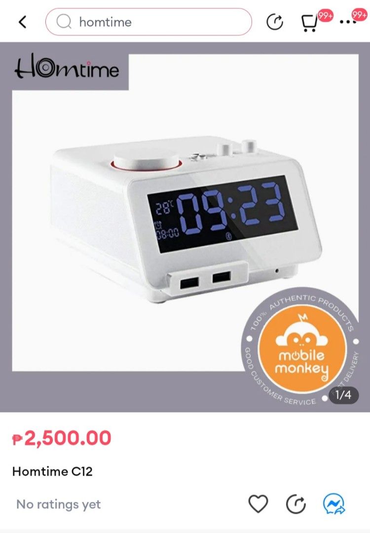 HOMETIME C12 (Bluetooth speakers, radio, clock, charger) (Category: Soundbars, Speakers & Amplifiers) located in Marikina City. Submitted by ssmartplace (Listing ID 1243366372, Image 3). Description: HOMETIME C12 All in One- Bluetooth speakers, radio, clock with alarm, usb charging points.