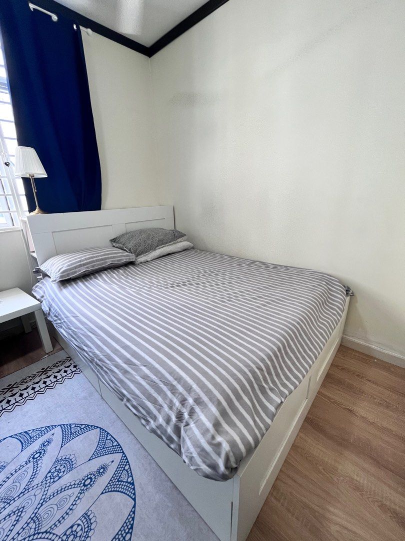 Ikea Brimnes Queen Bed 4 drawers with storage headboard, Furniture