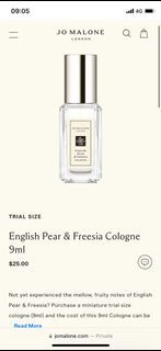 jo malone english pear & freesia cologne (perfume) 9ml