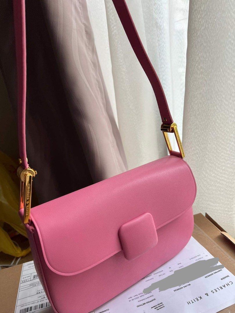 Pink Koa Square Push-Lock Shoulder Bag | CHARLES & KEITH