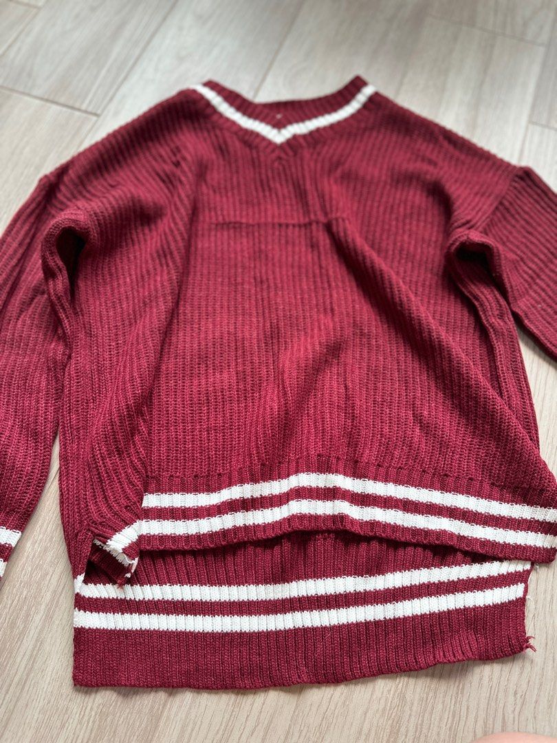 Maroon and white striped sweater clearance