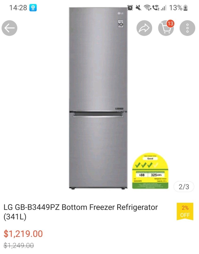 LG fridge freezer gbb3449pz 341L, TV & Home Appliances, Kitchen Appliances, Refrigerators
