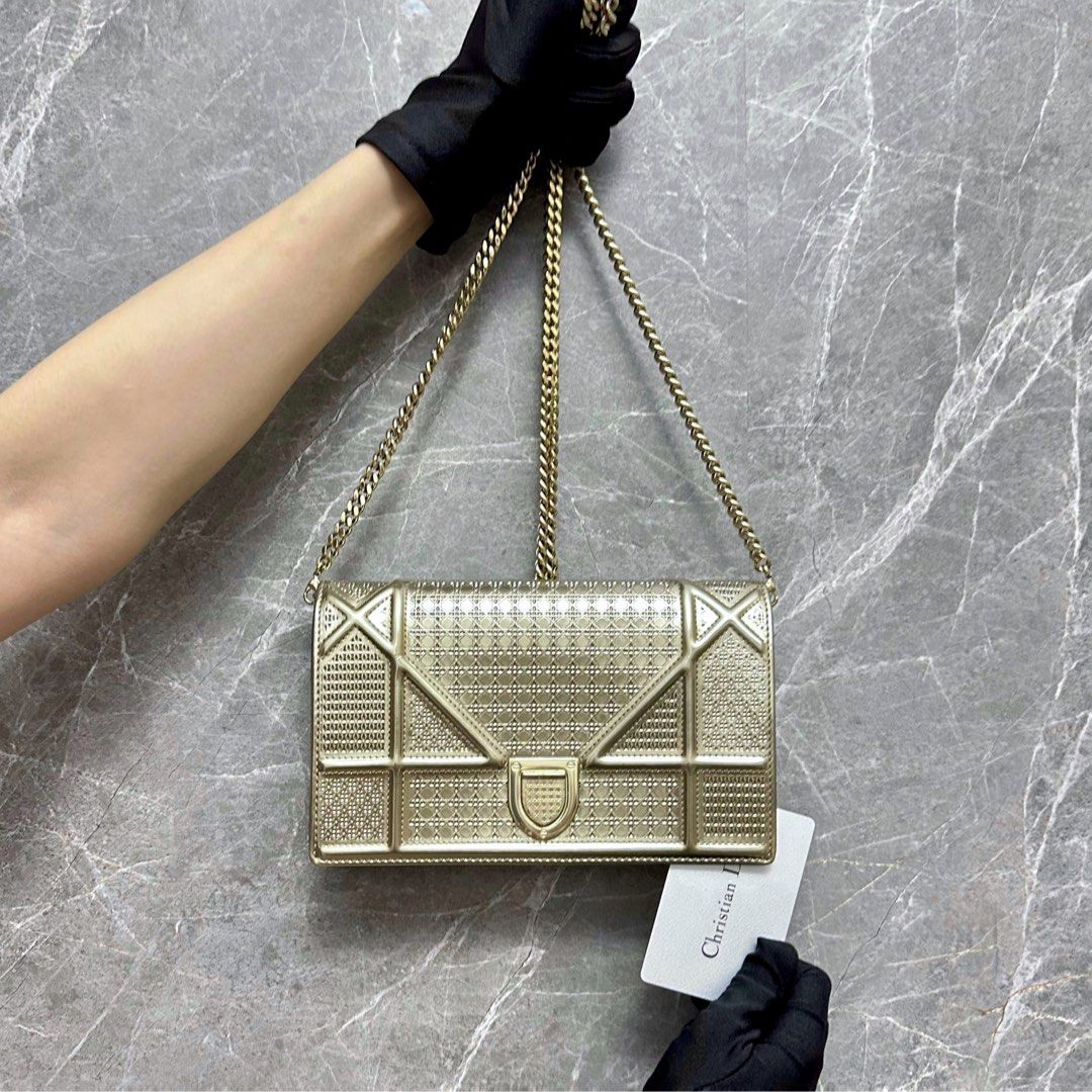 CHRISTIAN DIOR Gold Metallic Leather Medium Diorama Bag, Luxury, Bags &  Wallets on Carousell