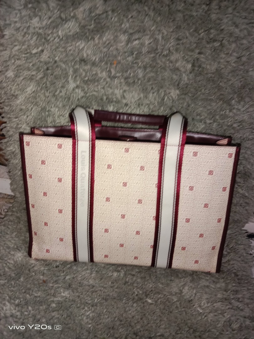 RARE LOUIS QUATORZE SIGNATURE CRANBERRY/ CREAM Leather Tote