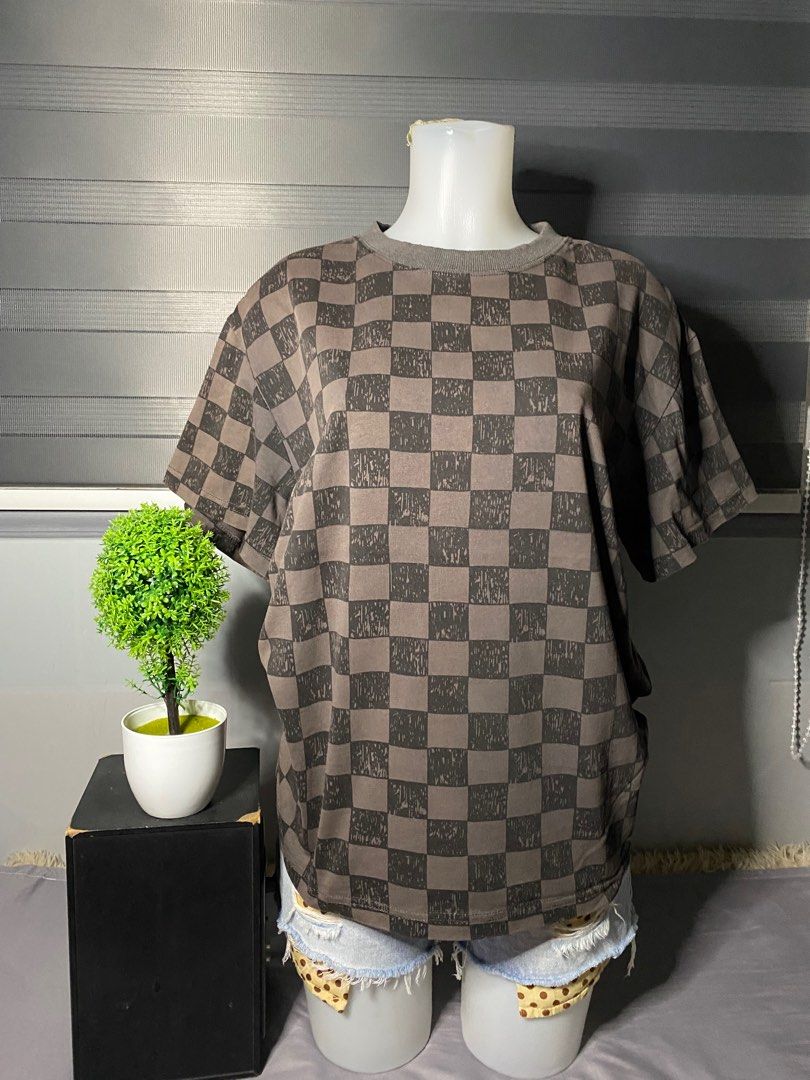 LV Giant Damier Short Sleeve Shirt, Luxury, Apparel on Carousell