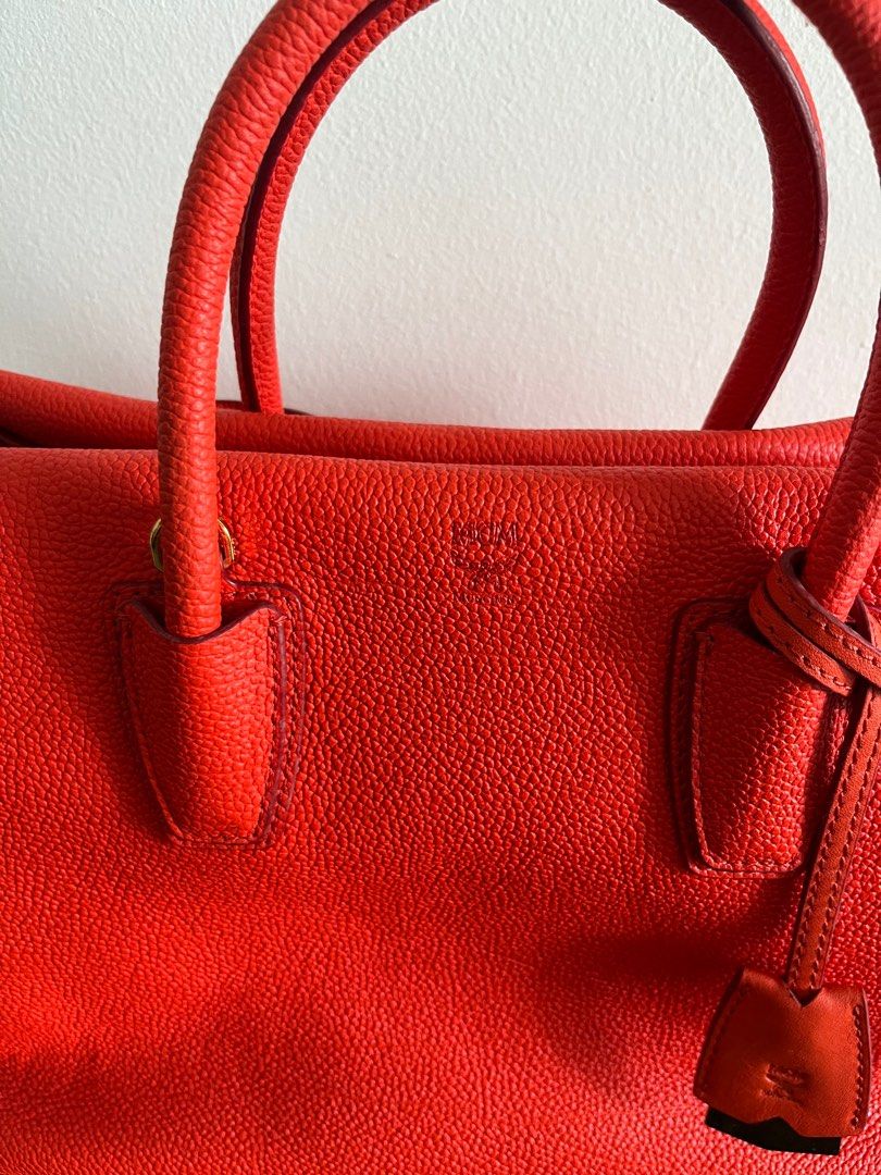 MCM Milla Leather Work Bag Orangey Red