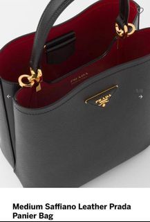 Prada Small Saffiano Cuir Leather Double Bag Black Red $4,400