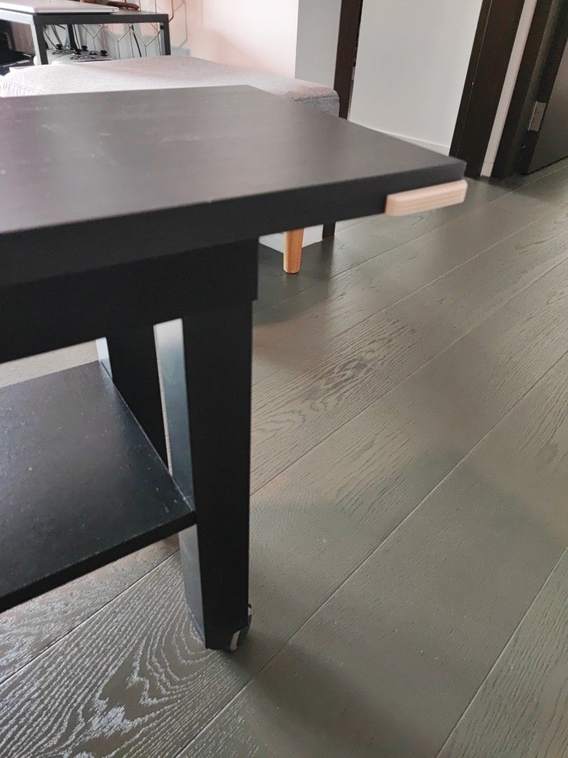Modified Ikea LACK TV table + wheels and long board URGENT!, Furniture