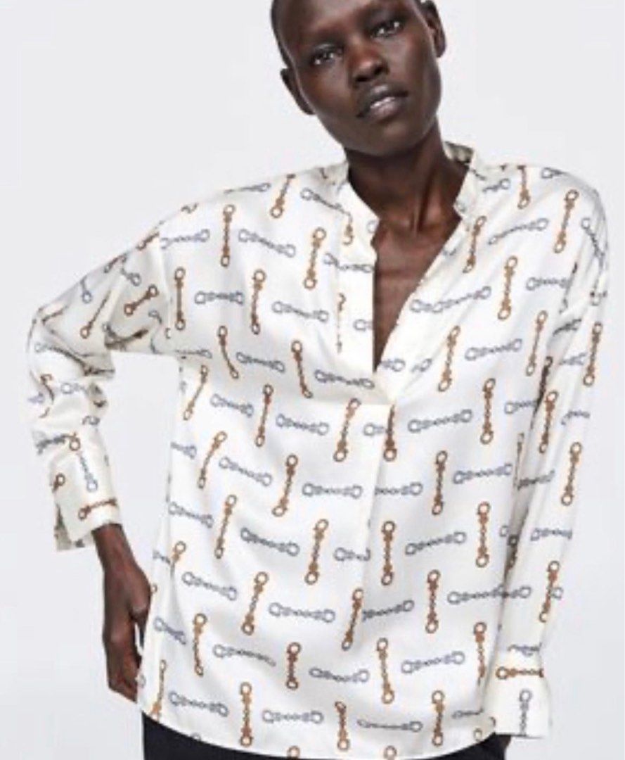 Satin chain print hot sale blouse