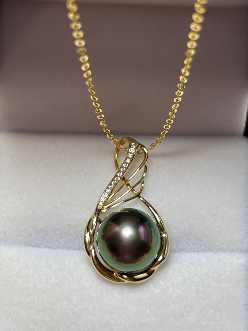 Peacock green Tahitian pearl necklace Women s Fashion Jewelry