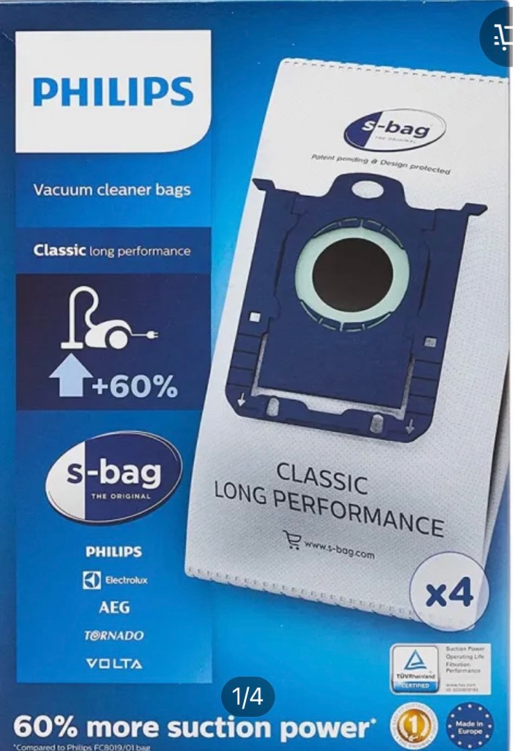 Philips vacuum cleaner bags (sealed) 1 box has 4 bags, TV & Home
