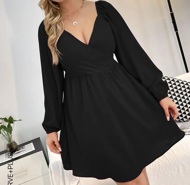 PLUS SIZE UP TO 4XL SHEIN BLACK PUFF LONGSLEEVE DRESS, Women's Fashion,  Dresses & Sets, Dresses on Carousell