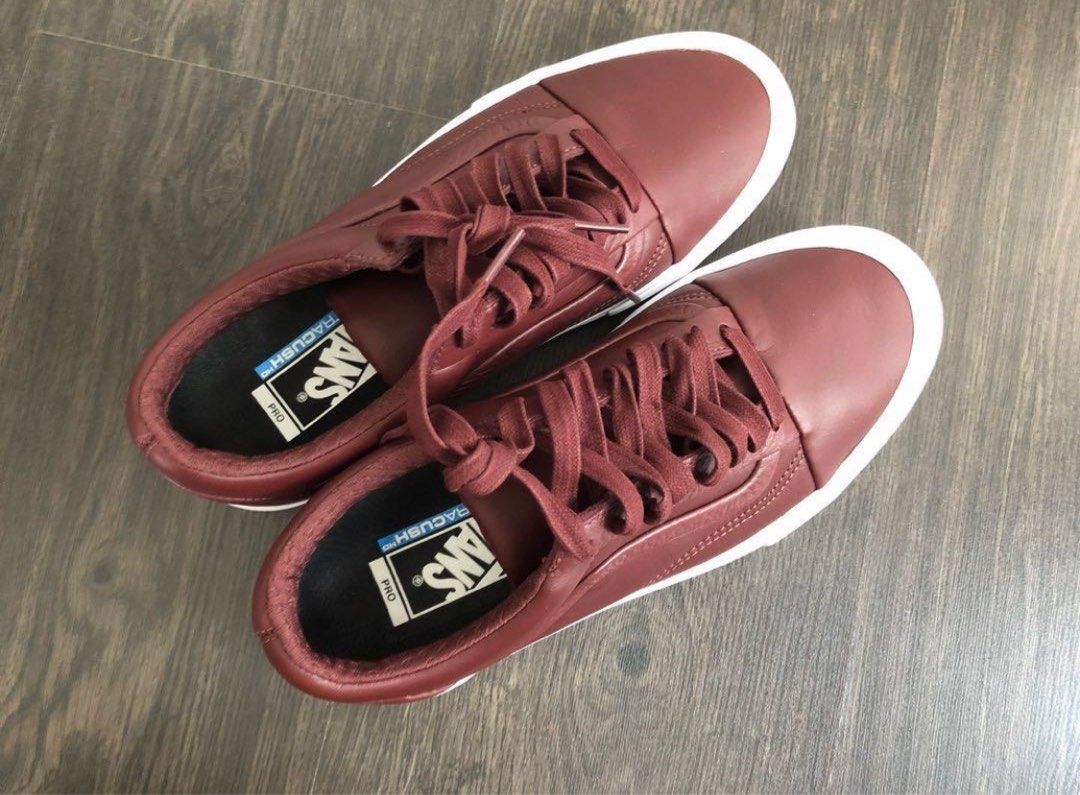 Maroon leather vans sale