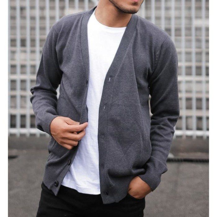 Mens grey button best sale up cardigan