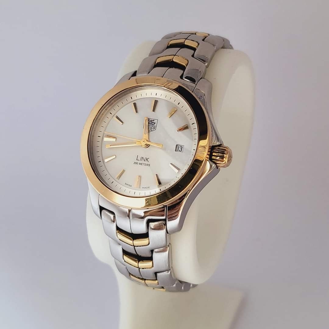 Preowned Authentic Tag Heuer Link with 18k Gold Twotone Mother of Pearl Dial Sapphire Crystal Dial