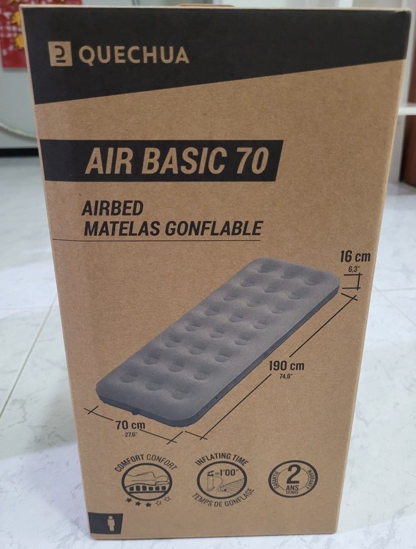 Quechua Inflatable bed Air basic 70, Sports Equipment, Hiking & Camping