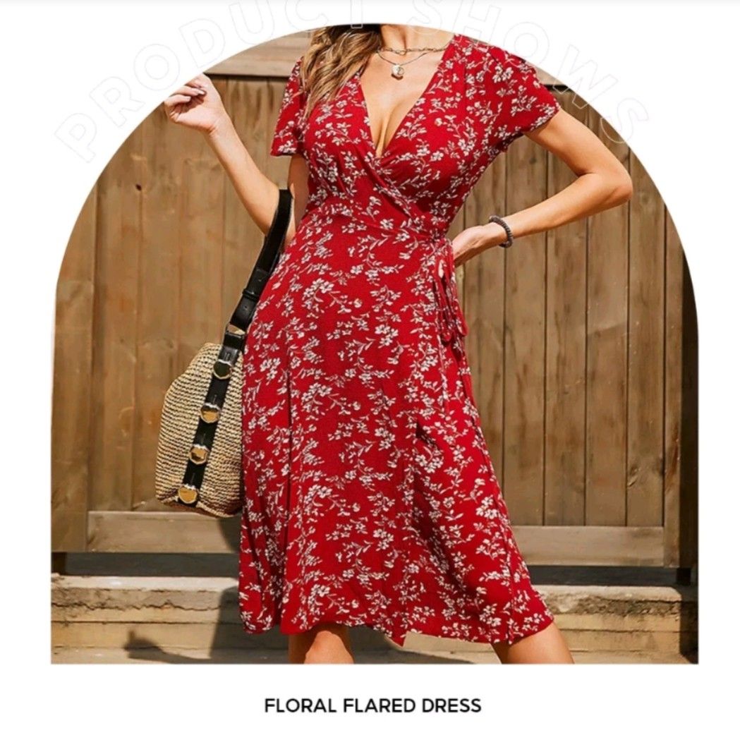 Red long floral dress sale