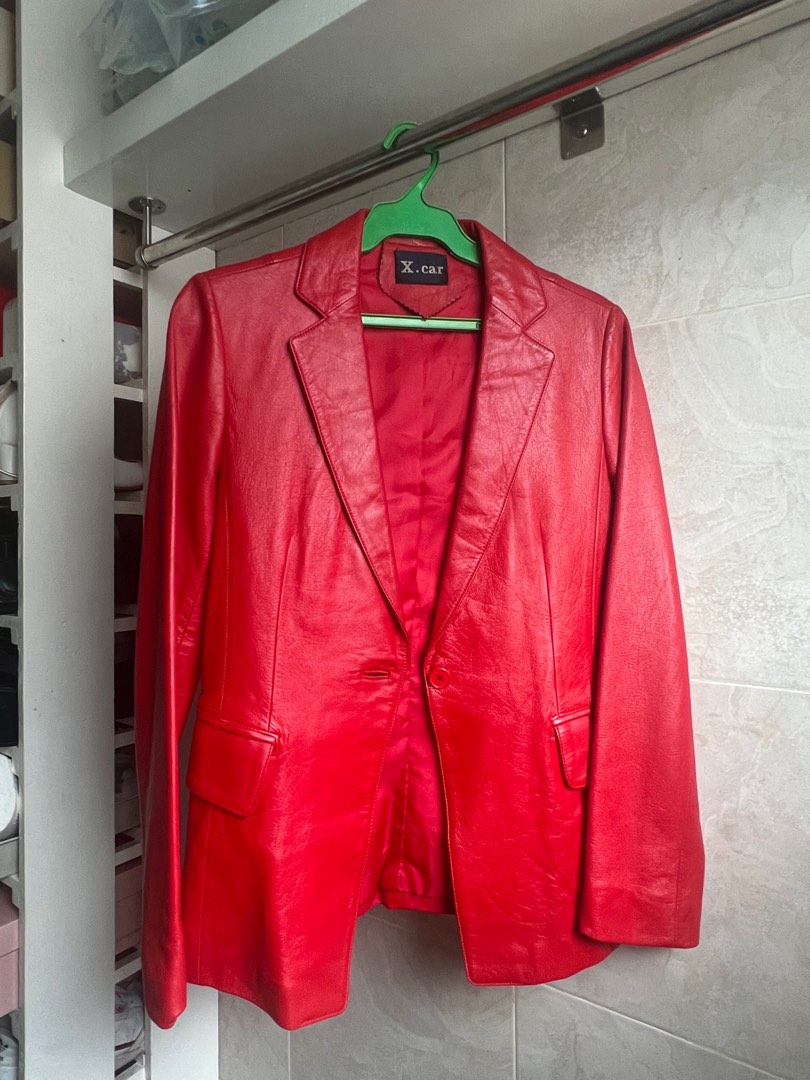 Red Leather Blazer on Carousell