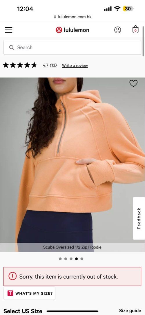 Scuba oversized half zip size XS/S orange, Women's Fashion, Activewear on  Carousell