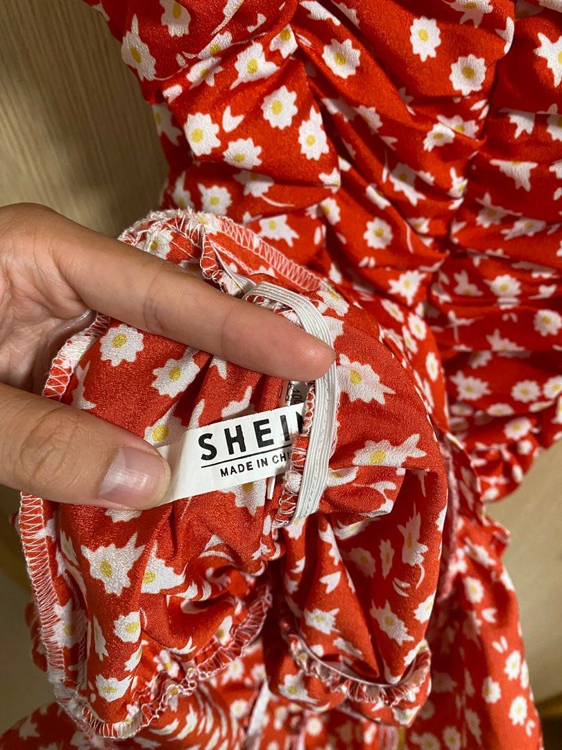 SHEIN Frenchy Ditsy Floral Tie Shoulder Ruched Dress, Women's