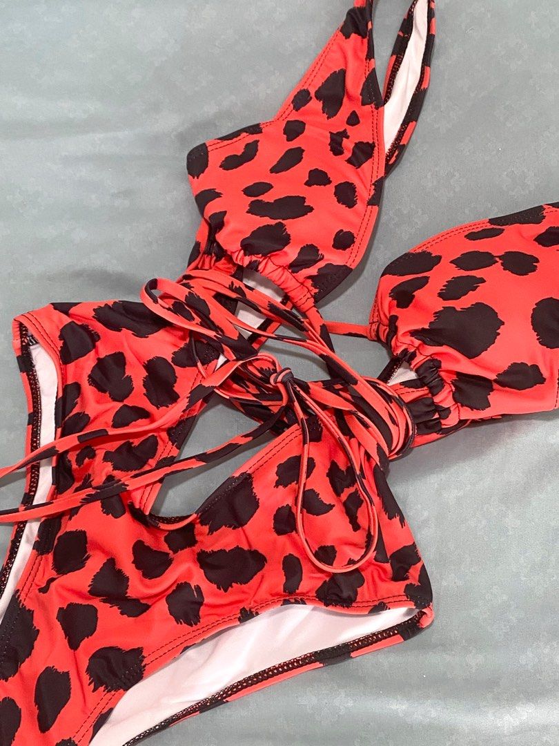Red and clearance leopard print swimsuit