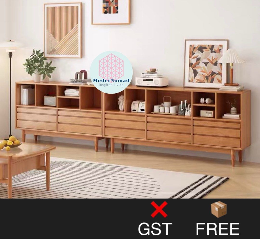 Sideboard Music Console Station Entertainment Cabinet Bookcase Storage ...