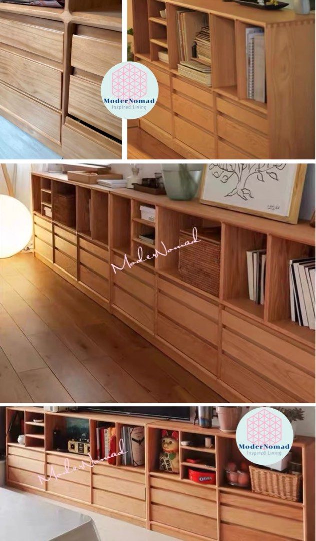 Sideboard Music Console Station Entertainment Cabinet Bookcase Storage ...
