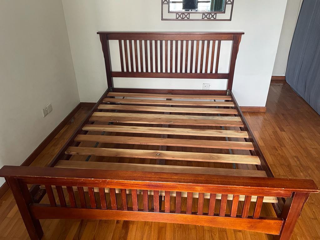 Solid Teak wood Picket & Rail queen bed, Furniture & Home Living, Furniture, Bed Frames
