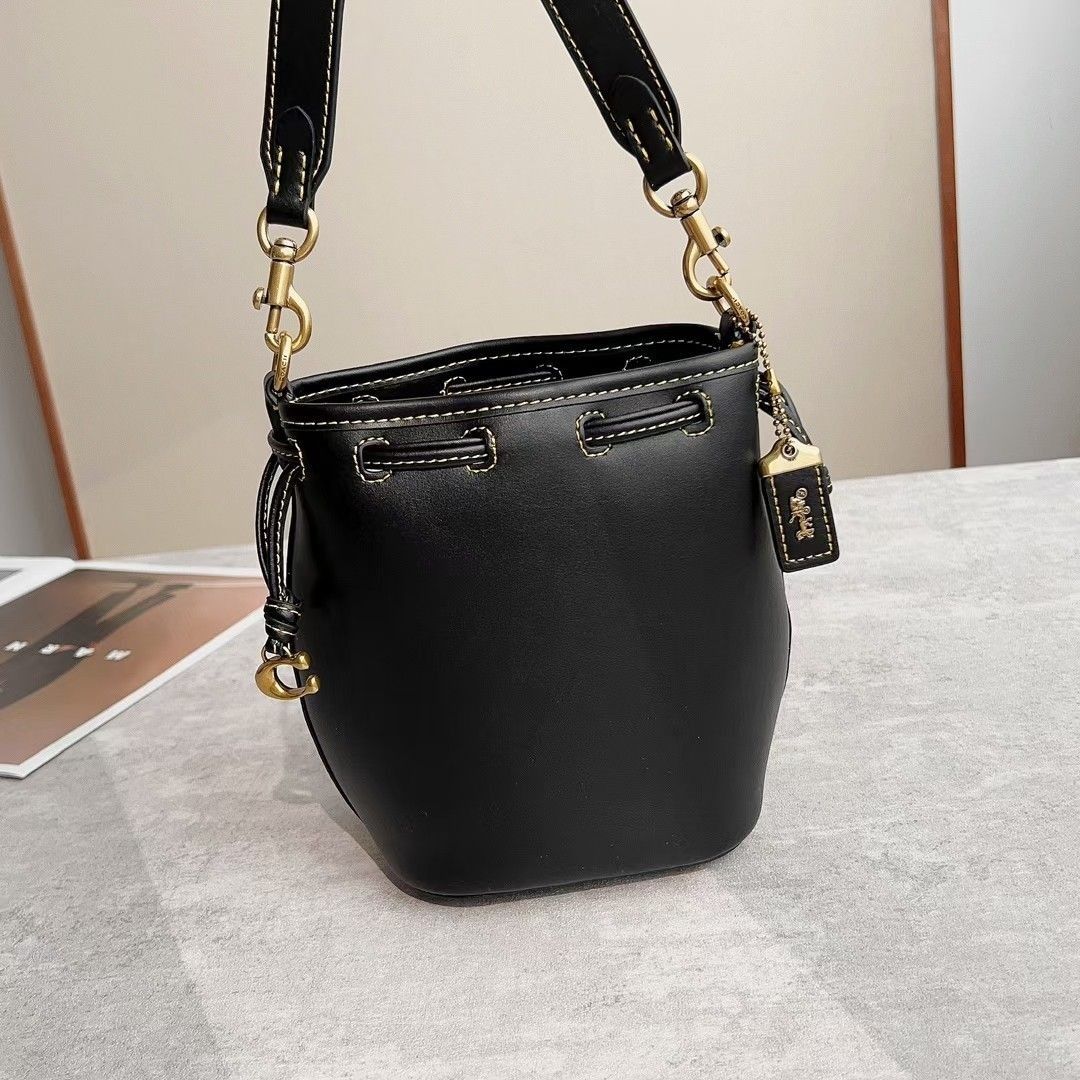 Tas Coach Camila Mini Drawstring Bucket Bag Black, Fesyen Wanita