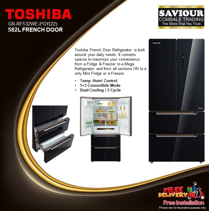 TOSHIBA GR RF532WE PGY 22 582L FRENCH DOOR FREE DELIVERY INSTALL TV Home Appliances Kitchen Appliances Refrigerators Freezers on Carousell